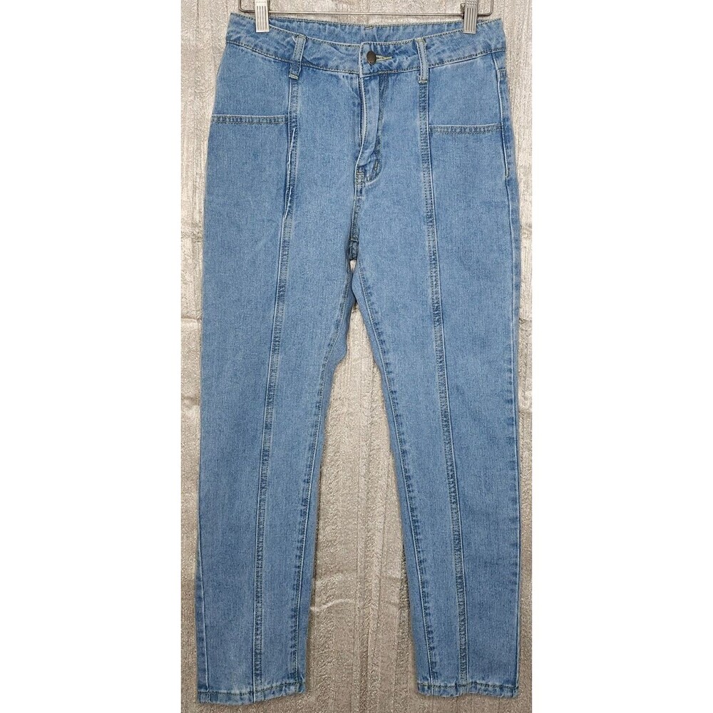 Women's Light Wash Crop Slim Tapered Jeans High Rise Front Seaming XS Spring